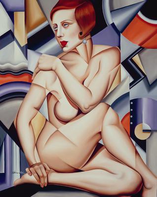 Cubist Nude Orange and Purple (oil on canvas), 
